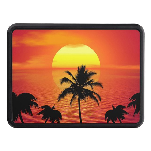 Red Sun Tropical Palm Beach Hitch Cover (Front)