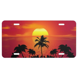 Red Sun Tropical Palm Beach License Plate