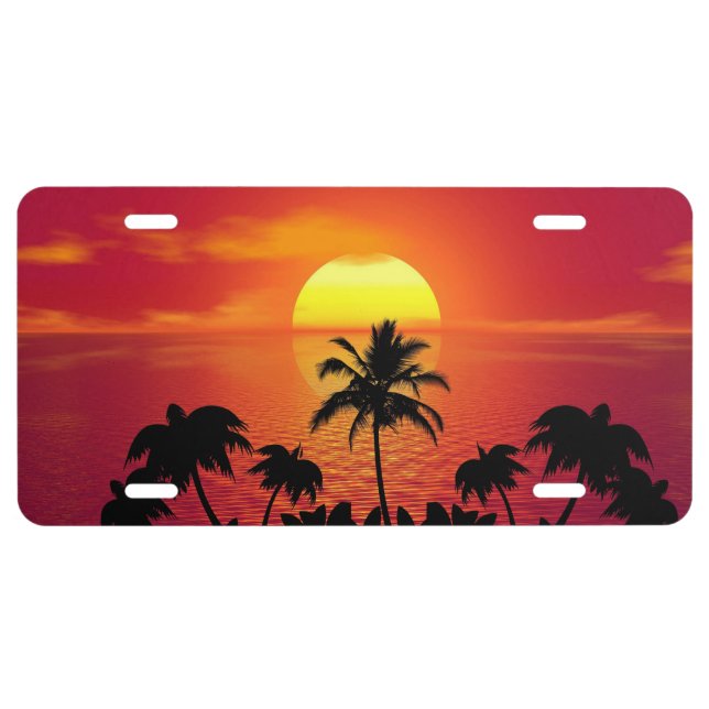 Red Sun Tropical Palm Beach License Plate (Front)