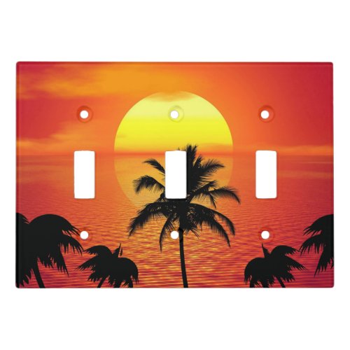 Red Sun Tropical Palm Beach Light Switch Cover