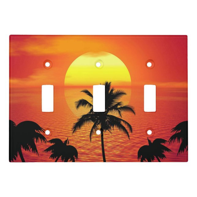 Red Sun Tropical Palm Beach Light Switch Cover (Front)
