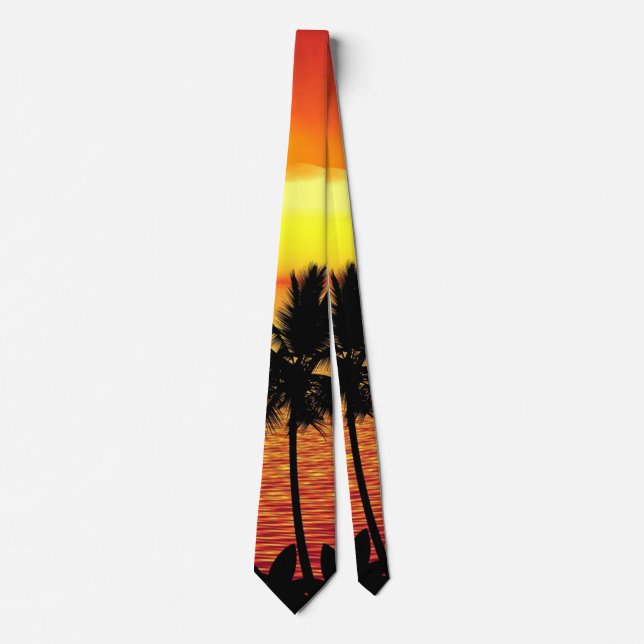 Red Sun Tropical Palm Beach Neck Tie (Front)