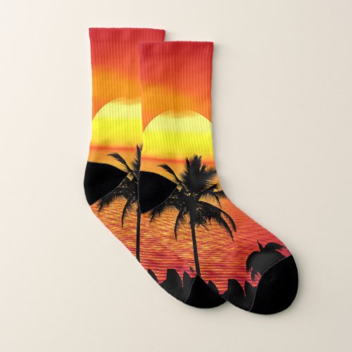 Red Sun Tropical Palm Beach Socks