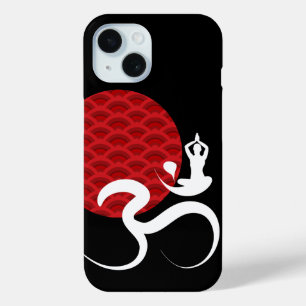 Red Sun Yoga Spiritual Indian Meditate Om Aum Logo iPhone 15 Case