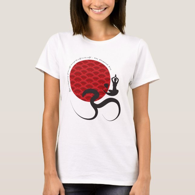 Red Sun Yoga Spiritual Indian Meditate Om Aum Logo T-Shirt (Front)