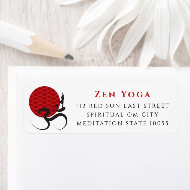 Red Sun Zen Yoga Spiritual Om Brush Calligraphy Label (Insitu)