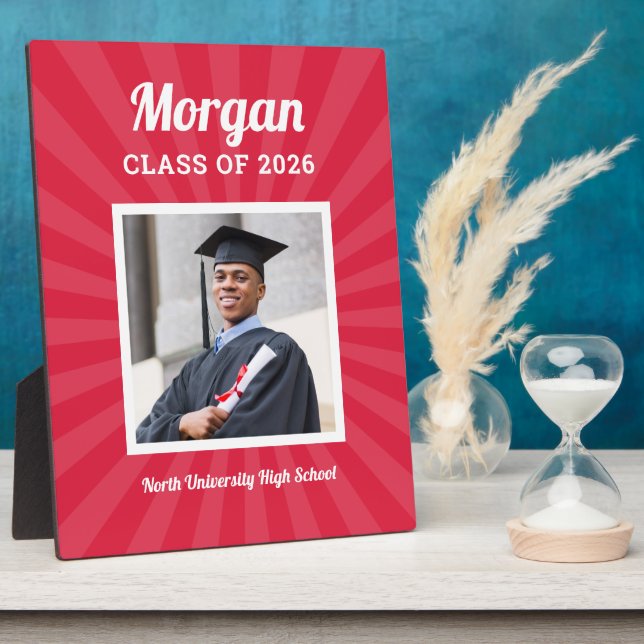 Red Sunburst Graduation Party Photo Plaque (Side)