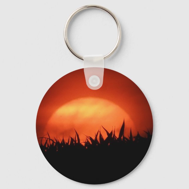 Red sundown behind black grass keychain (Front)