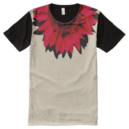 Red Sunflower accent Collared All-Over-Print Shirt