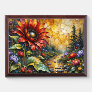 Red Sunflower in valley by stream Award Plaque