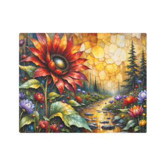 Red Sunflower in valley by stream Metal Print