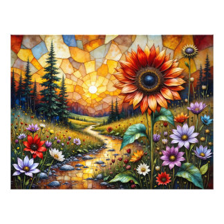 Red Sunflower in valley by stream Photo Print