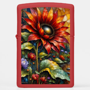 red sunflower patchwork zippo lighter