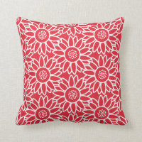 Red Sunflower Pattern Throw Pillow