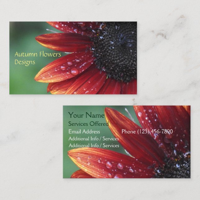 Red Sunflower Petals Floral Landscape Design Business Card (Front/Back)