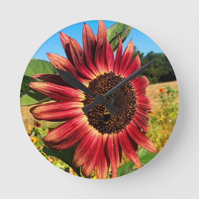 Red Sunflower Round Clock (Front)