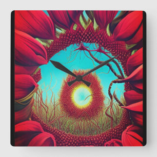 Red Sunflower Stargate Square Wall Clock