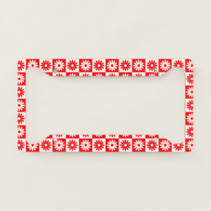 Red Sunflower Tile Pattern Daisy Floral Trendy License Plate Frame
