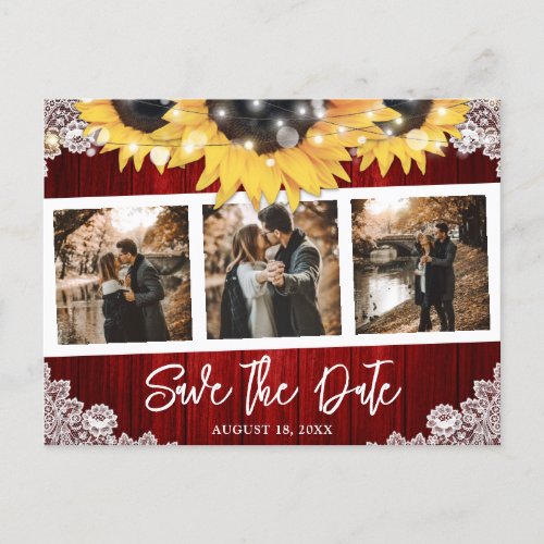 Red Sunflower Wedding Photo Save The Date Announcement Postcard
