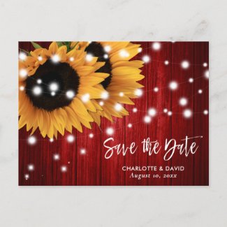Red Sunflower Wedding Save The Date Postcard