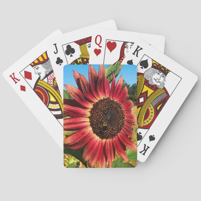 Red Sunflower with Bee Poker Cards (Back)