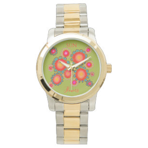 Red SunFlowers Green Graphic Watch