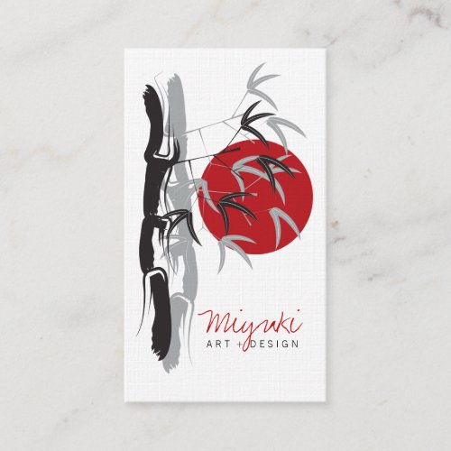 Red Sunrise Oriental Bamboo Leaves Modern Asian Business Card