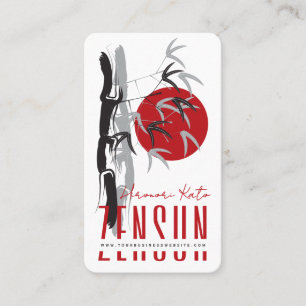 Red Sunrise Oriental Bamboo Leaves Modern Asian Business Card