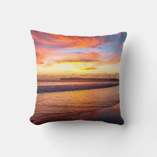 Red sunset at the beach throw pillow