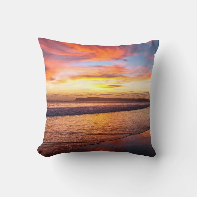 Red sunset at the beach throw pillow (Front)