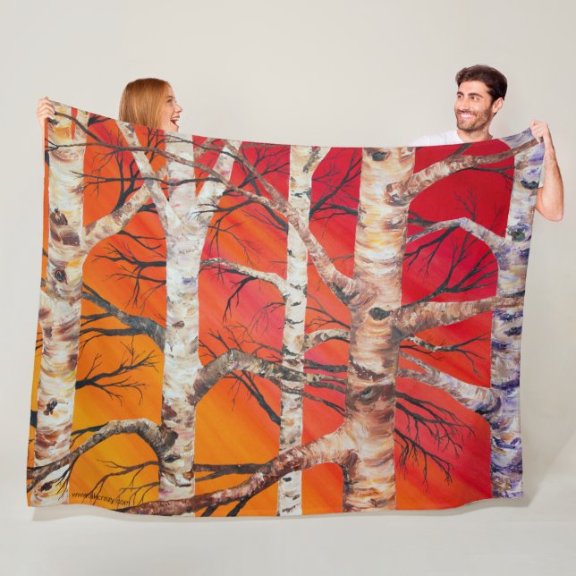 Red Sunset Birch Fleece Blanket (In Situ)