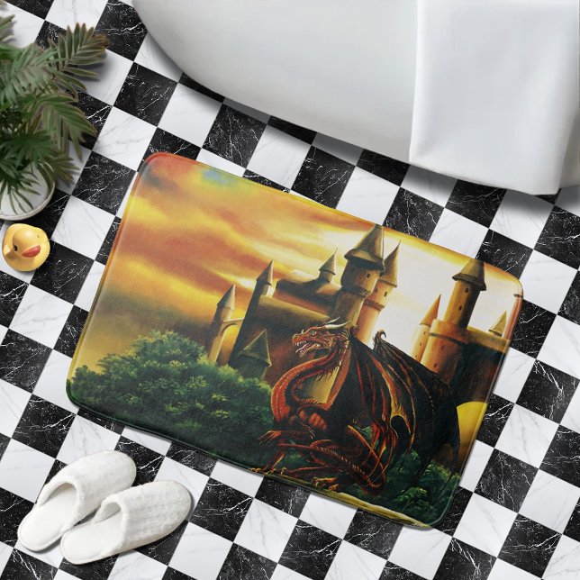 Red Sunset Castle Dragon Fantasy Bath Mat (Creator Uploaded)