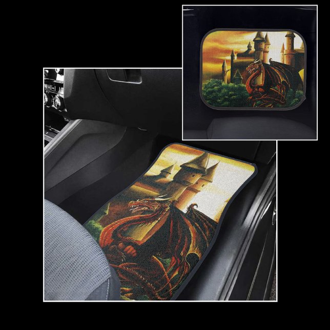 Red Sunset Castle Dragon Fantasy Car Floor Mat (Creator Uploaded)