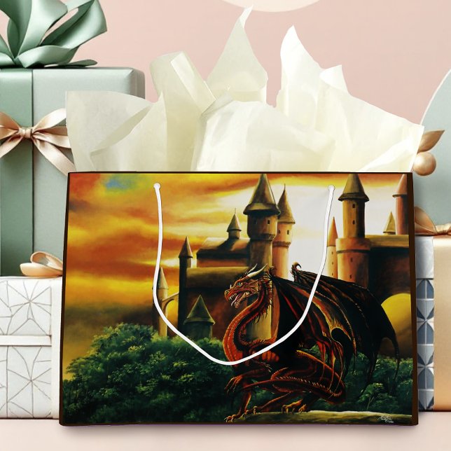 Red Sunset Castle Dragon Fantasy Large Gift Bag (Creator Uploaded)