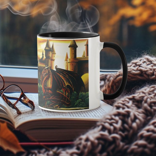 Red Sunset Castle Dragon Fantasy Mug (Creator Uploaded)