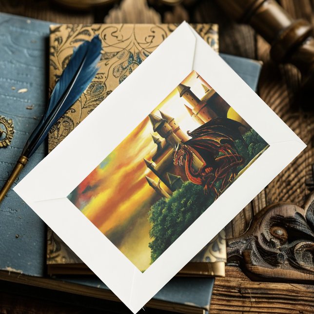 Red Sunset Castle Dragon Fantasy Rectangular Sticker (Creator Uploaded)