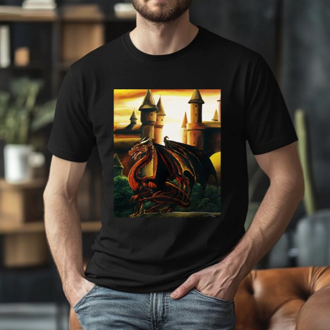 Red Sunset Castle Dragon Fantasy T-Shirt (Creator Uploaded)