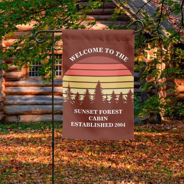 Red Sunset Forest Customized Log Cabin Garden Flag (Creator Uploaded)