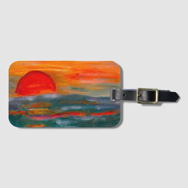 Red Sunset Luggage Tag with Business Card Slot (Front Horizontal)