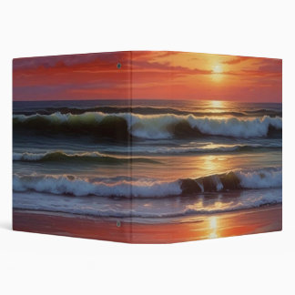Red Sunset Ocean Seascape Painting Artwork 3 Ring Binder