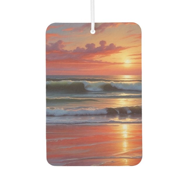 Red Sunset Ocean Seascape Painting Artwork Air Freshener (Front)