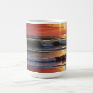 Red Sunset Ocean Seascape Painting Artwork Coffee Mug