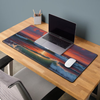 Red Sunset Ocean Seascape Painting Artwork Desk Mat
