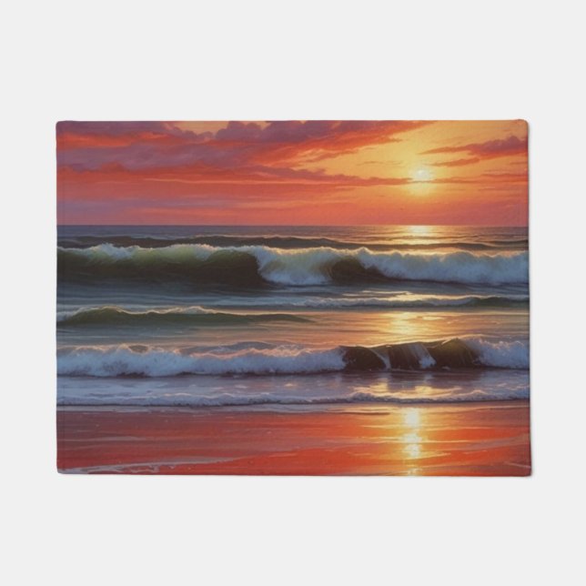 Red Sunset Ocean Seascape Painting Artwork Doormat (Front)