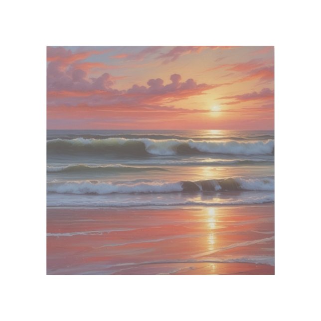Red Sunset Ocean Seascape Painting Artwork Gallery Wrap (Front)
