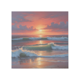 Red Sunset Ocean Seascape Painting Artwork Gallery Wrap