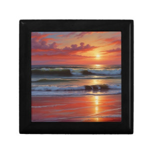 Red Sunset Ocean Seascape Painting Artwork Gift Box