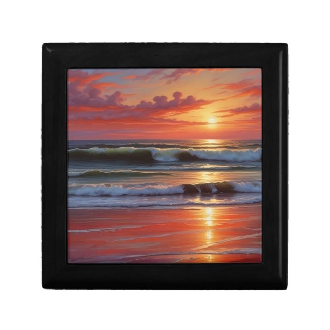 Red Sunset Ocean Seascape Painting Artwork Gift Box (Front)