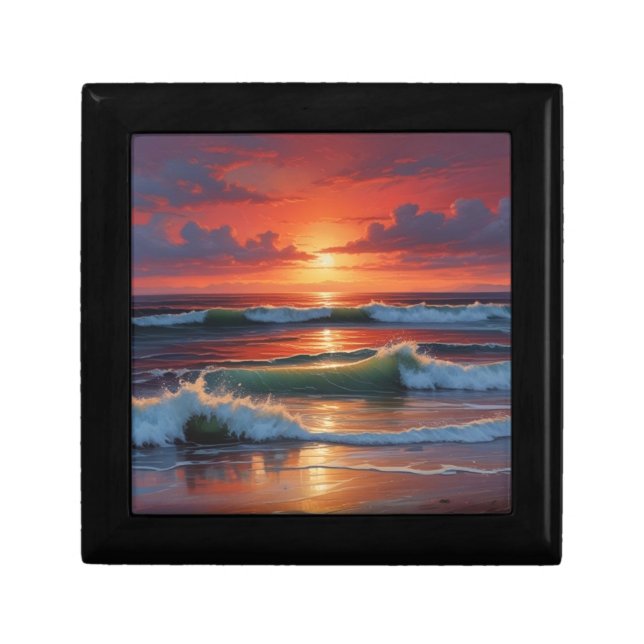 Red Sunset Ocean Seascape Painting Artwork Gift Box (Front)