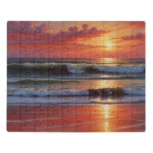 Red Sunset Ocean Seascape Painting Artwork Jigsaw Puzzle